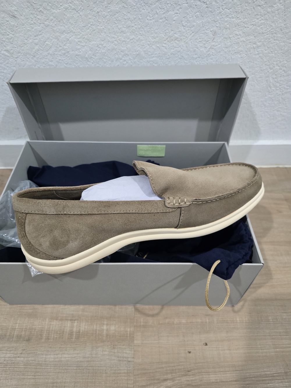 Marlow Men's Suede Slip-On Loafer in Taupe with Cream Sole